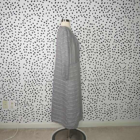 Flax Gray Striped Linen Lagenlook 3/4 Sleeve Dress - Picture 6 of 9